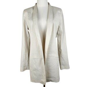 Eileen Fisher Long Bone Jacket Open Front Italian Fabric Size 10 Silk Blend